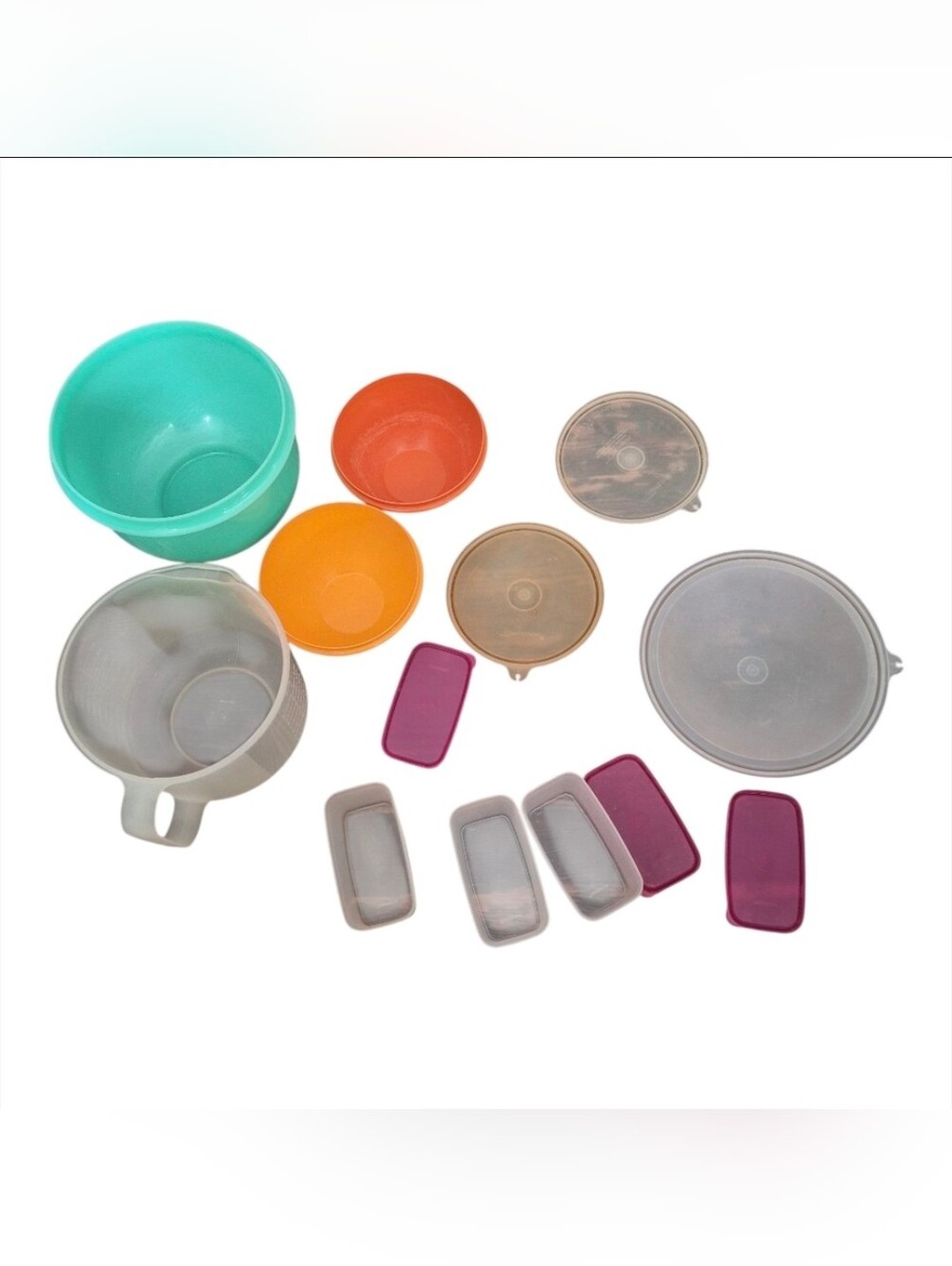 Tupperware Multi-Color Food Storage Bowl and Lid Set - Teal, Orange, Pink, Gray
